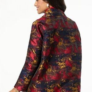 MarlaWynne Red, Navy & Gold Metallic Jacquard Blazer